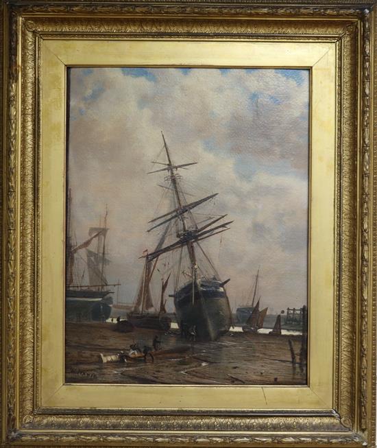 William Jenner (19th century), oil on panel, Eventide with beached fishings vessels